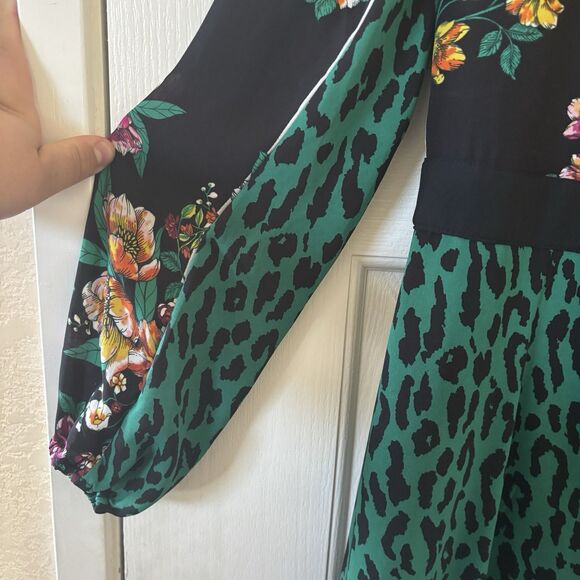 Tropical Maxi Dress Women Small Floral Cheetah Print Green Black Resort Travel - Picture 7 of 15